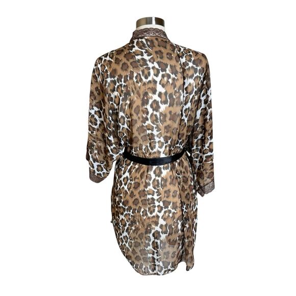 Natori Saks Fifth Avenue Vintage‎ Leopard Print Sheer Kimono Robe Womens Small - Picture 2 of 8